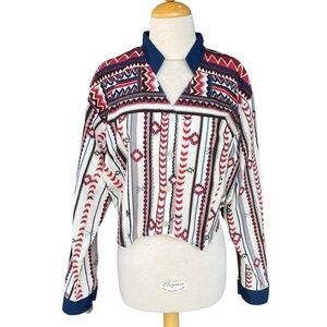 VTG‎ BANJO Western Navajo Cutout Lace-Up Crop Button Down Shirt Southwestern XL